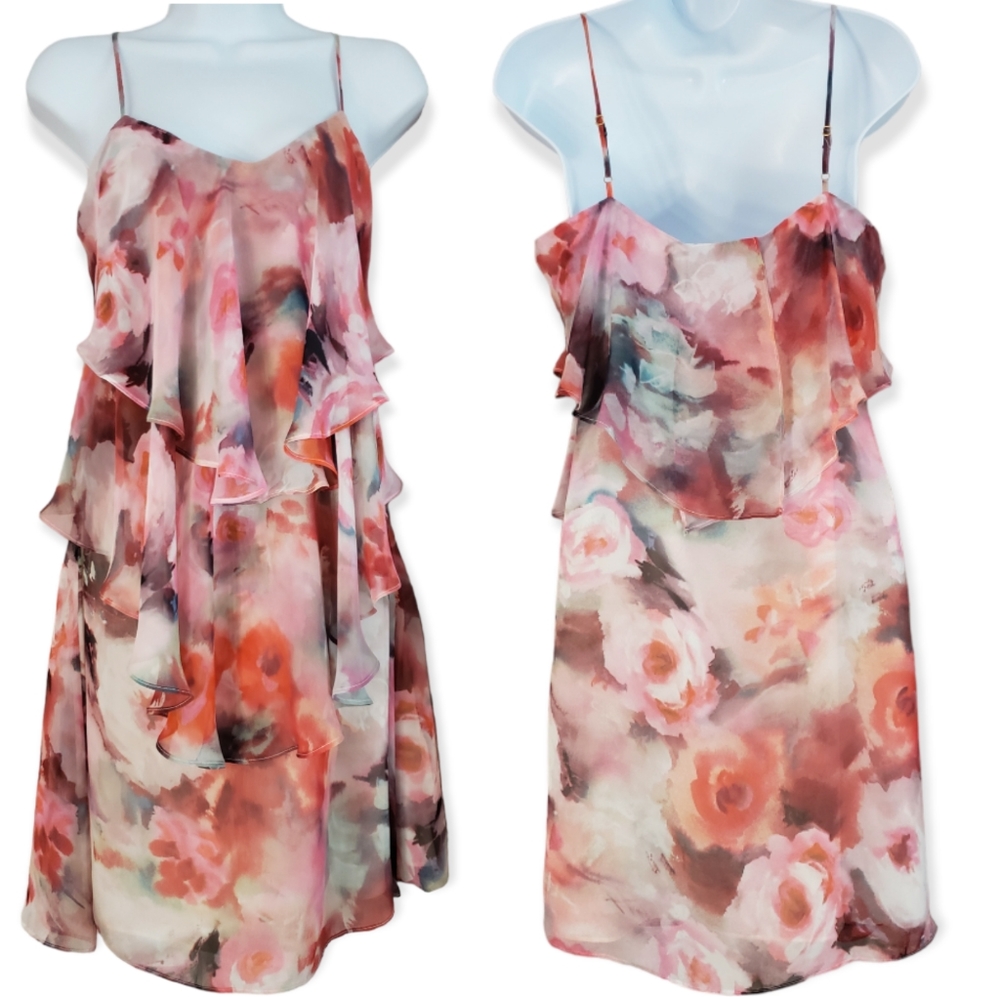 NWOT Romeo & Juliet pink floral tiered sleeveless fit & flare dress Womens Small